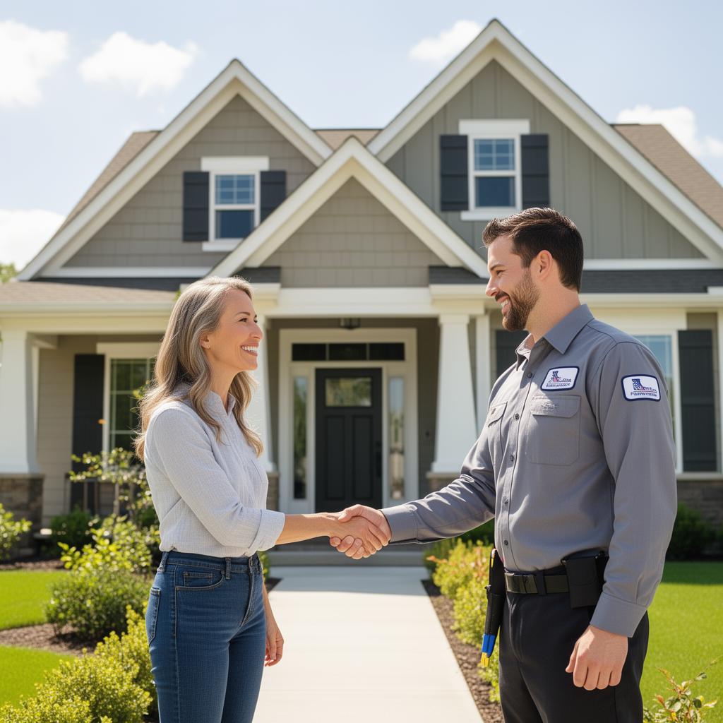 Highline technician greeting a homeowner